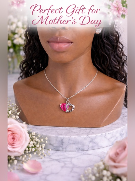 The Good And The Beautiful Jewelry - Elegant Pink Heart Birthstone Necklace |Double Heart Pendant | Mother’s Day Gift